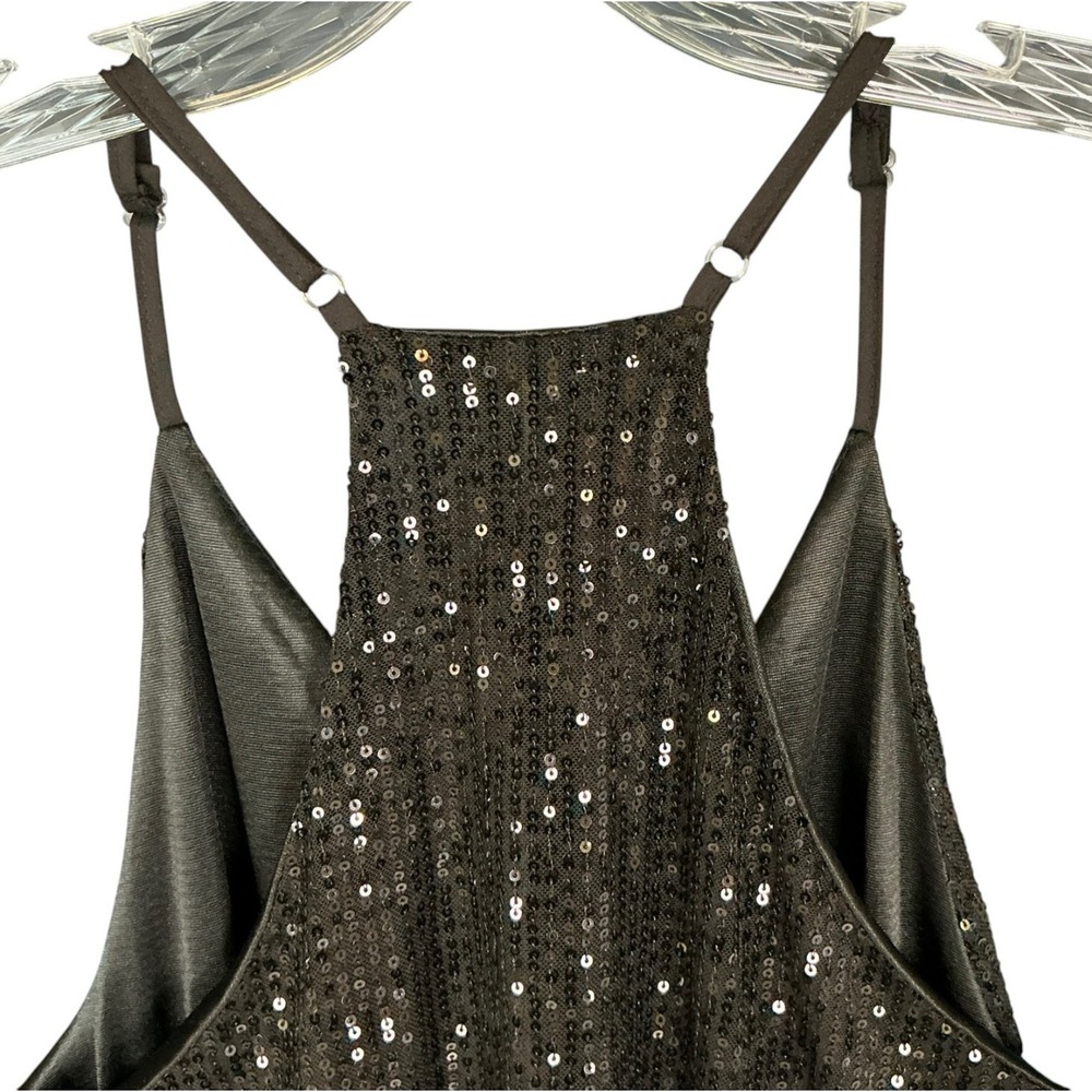 Black Sequin Cami Tank Sz L Racerback Party Club Going Out Indie Sleaze Glam - Picture 5 of 9